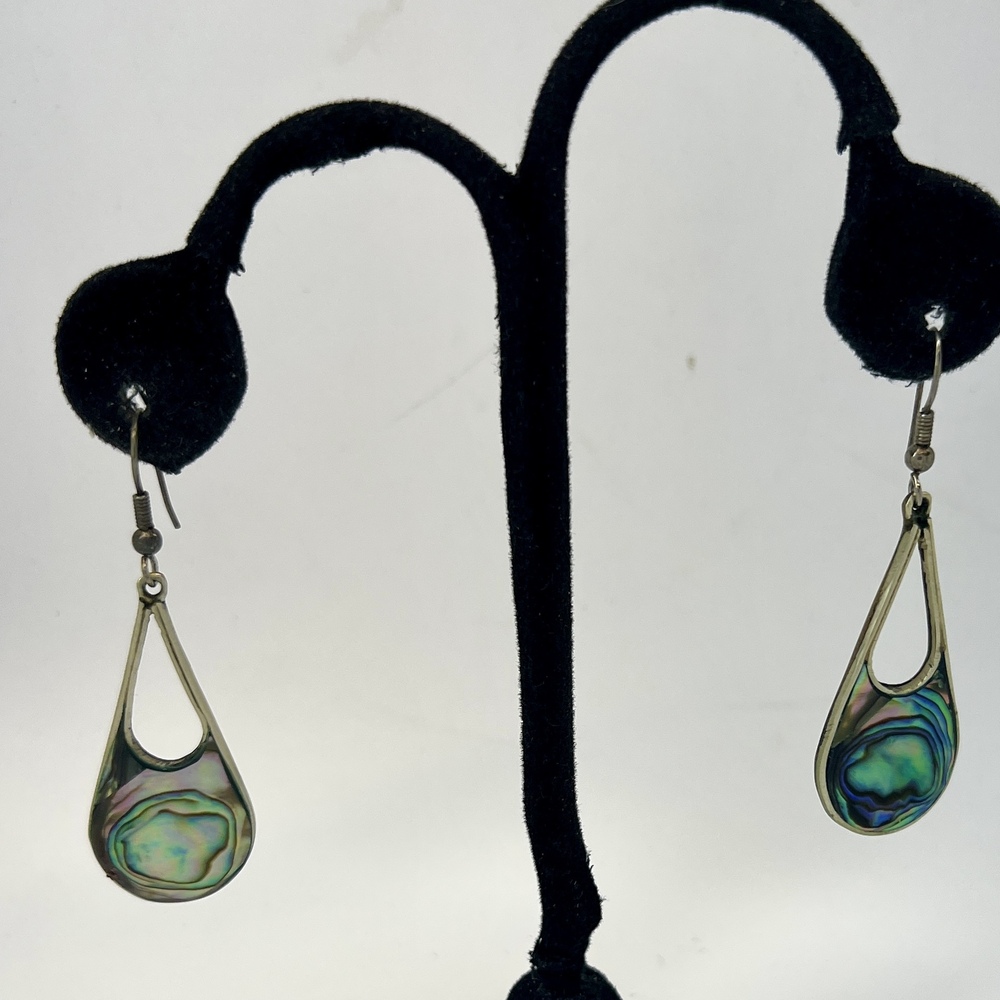 Alpaca Silver Abalone Inlay Teardrop Dangle Earrings